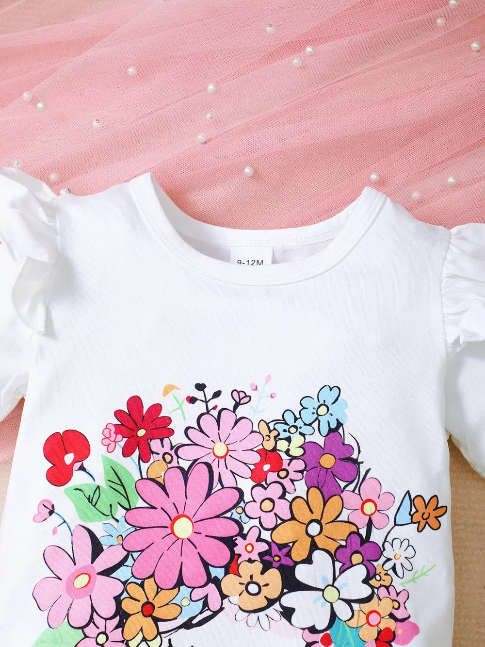 Children's Floral Graphic Ruffle Sleeve Top & Skirt Set, image 2
