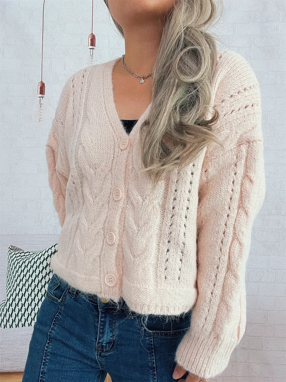 Cable Knit Button-Up Cardigan, image 8