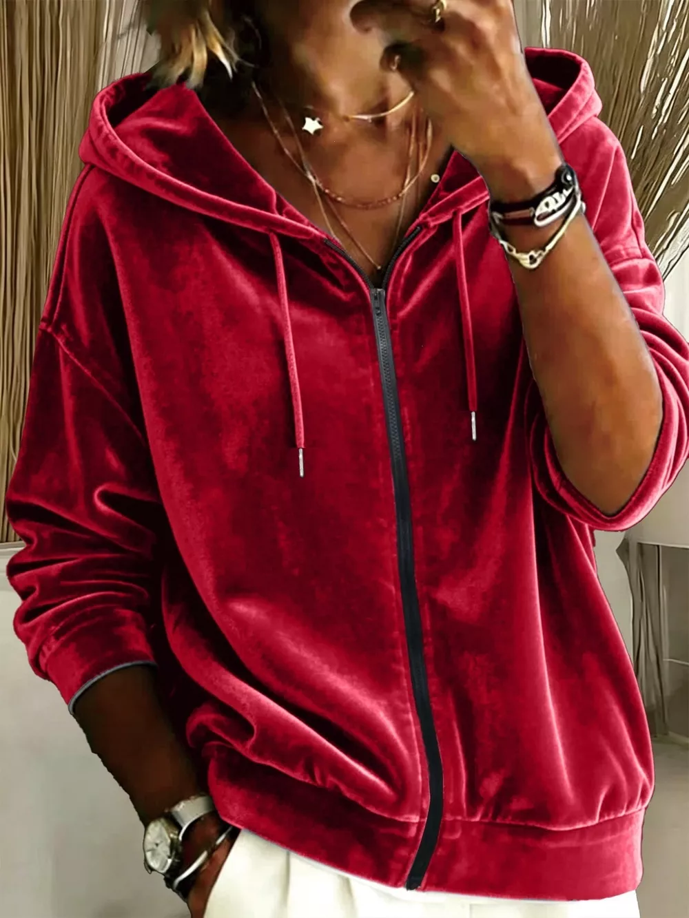 Full Size Velvet Zip-Up Hoodie Plus Size, image 10