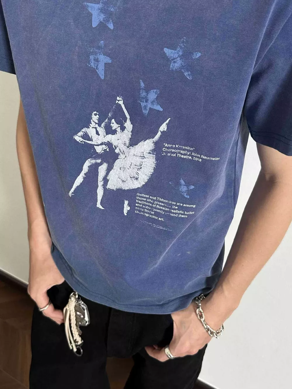 Men's Plus Size Vintage Washed Ballet Print T-Shirt, image 3