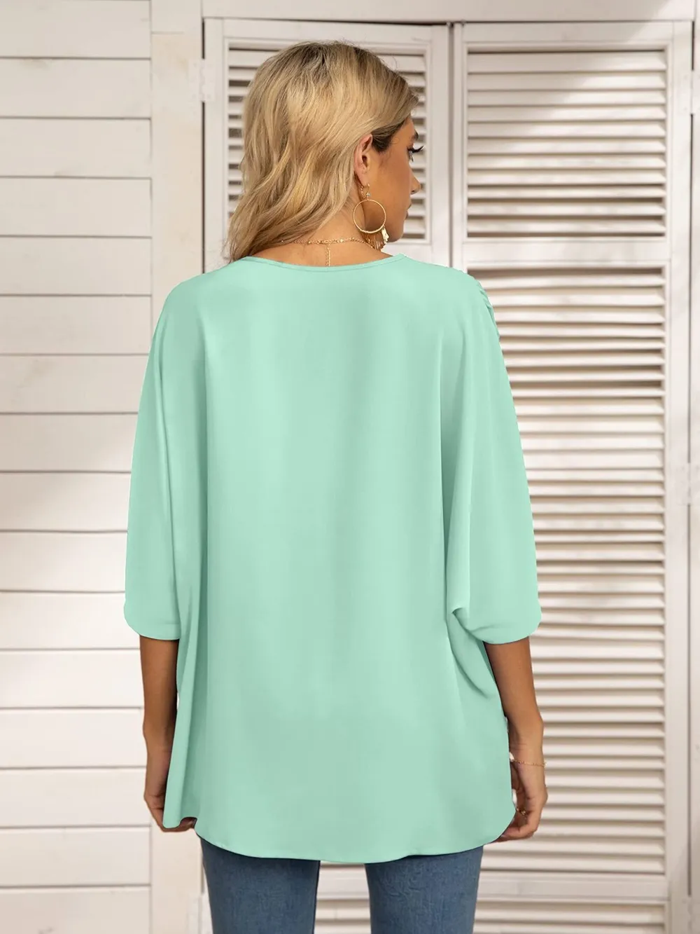 Oversized Contrast V-Neck Half Sleeve Blouse, image 11