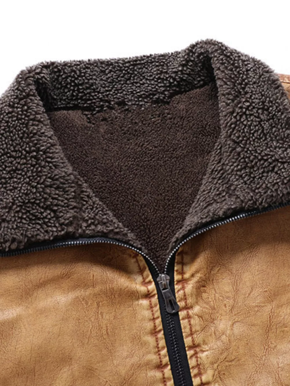 Men's Full Size Faux Leather Sherpa Collar Jacket Plus Size, image 13