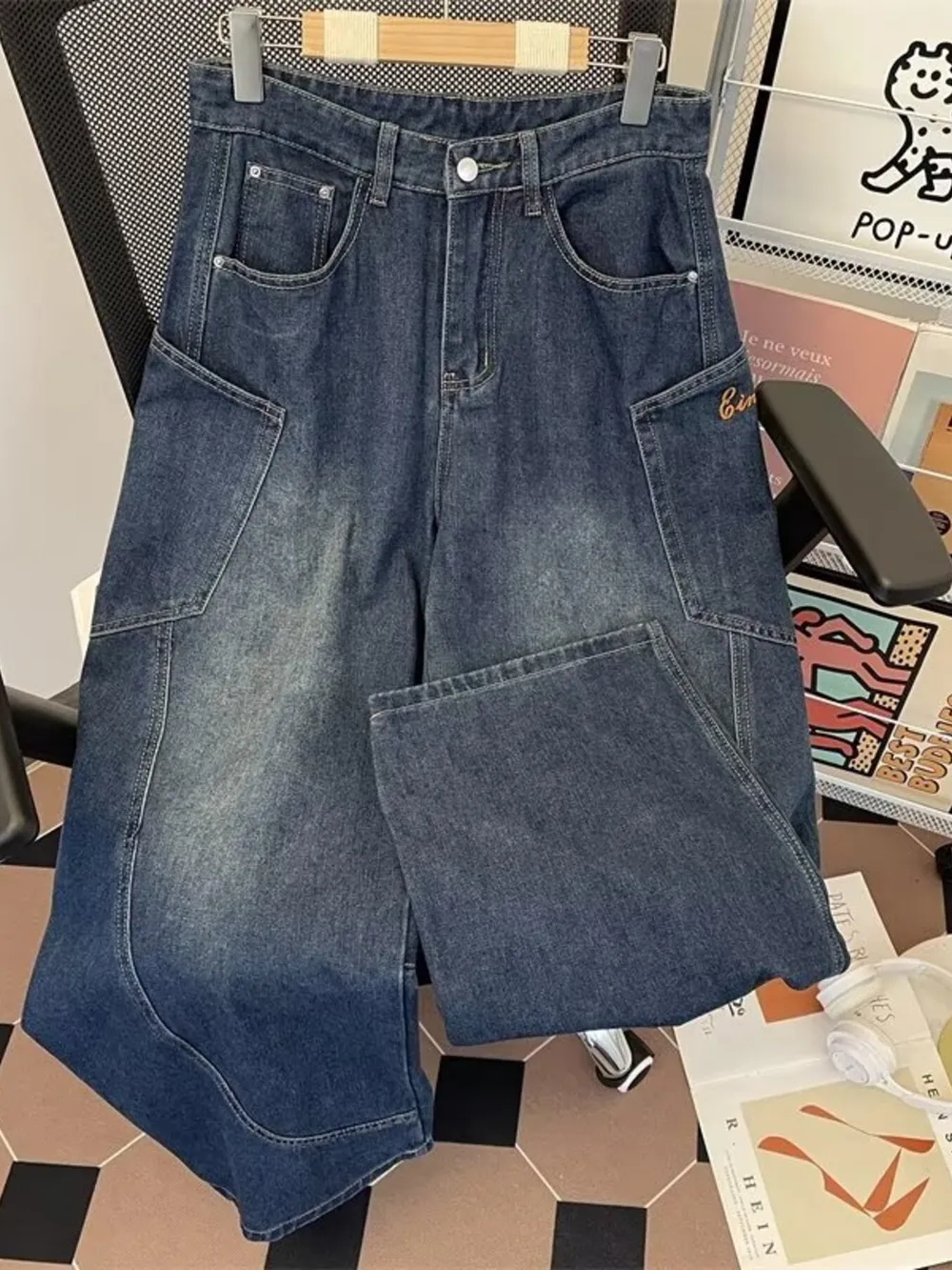 Men's Full Size Vintage Wash Wide Leg Jeans Plus Size, image 4
