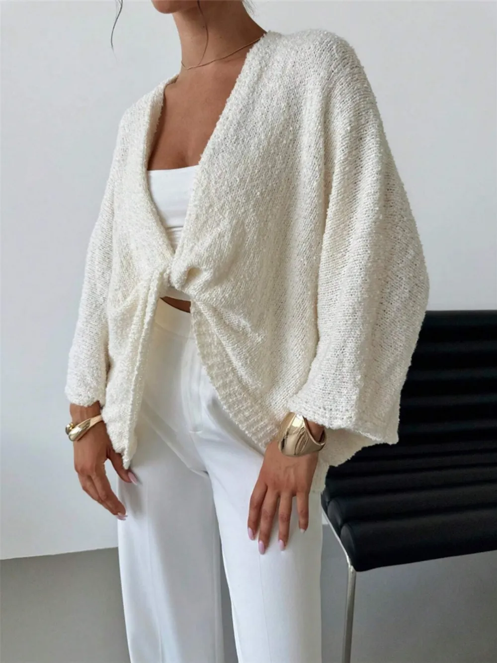 Twist-Front Textured Knit Cardigan, image 8