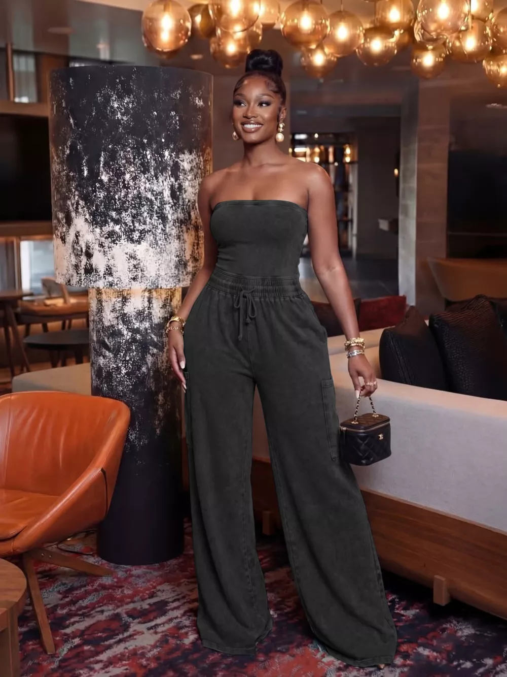 Drawstring Strapless Wide-Leg Jumpsuit, image 12