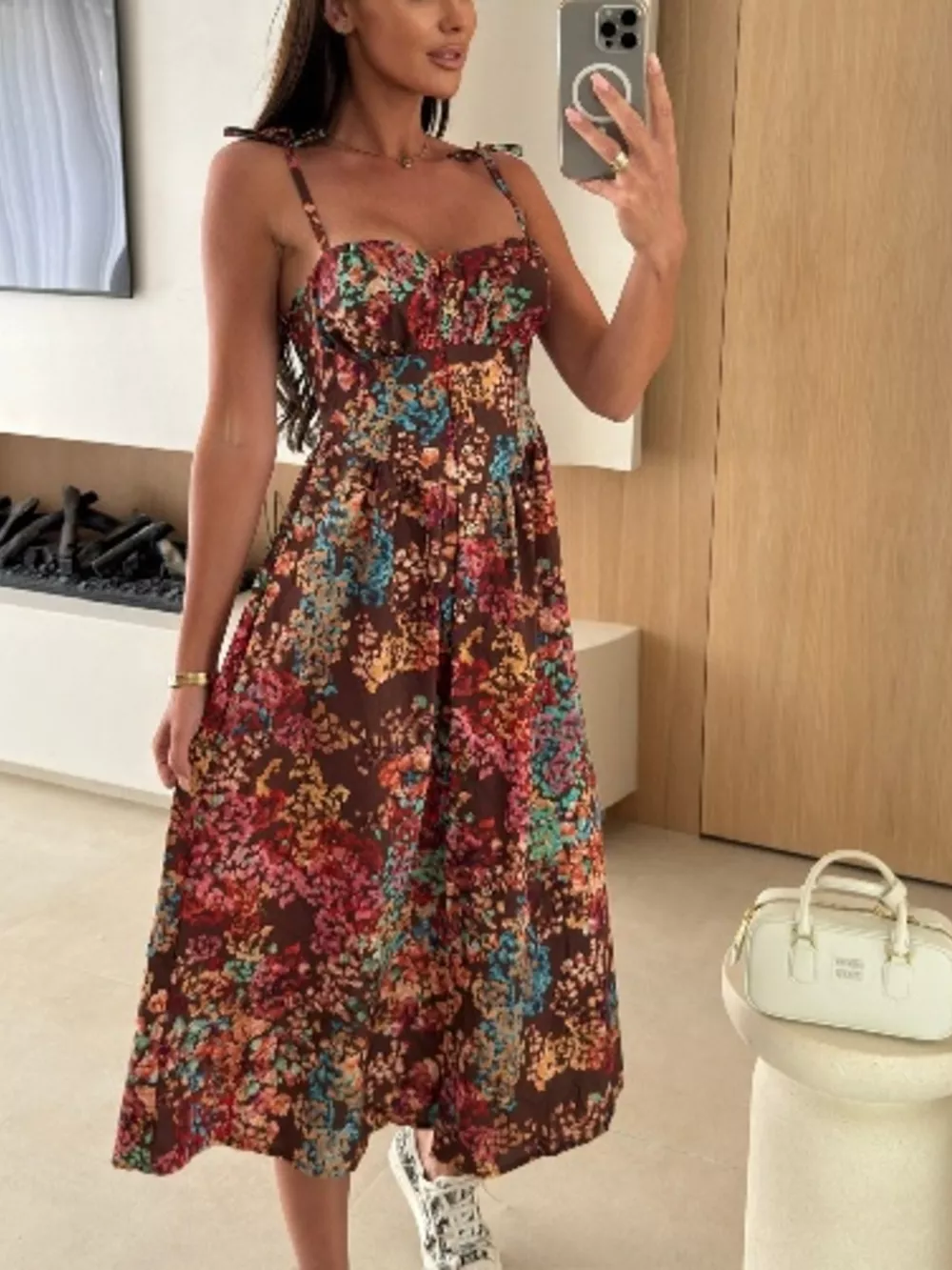Printed Tie-Strap Midi Dress, image 20