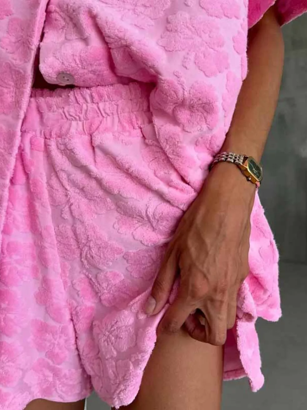 Floral Textured Button Up Shirt and Shorts Set, image 3
