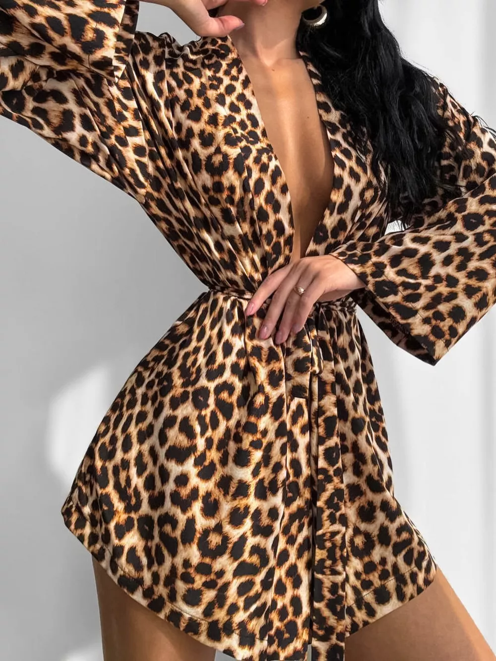 Leopard Cami & Cardigan and Shorts Three-Piece Lounge Set, image 4