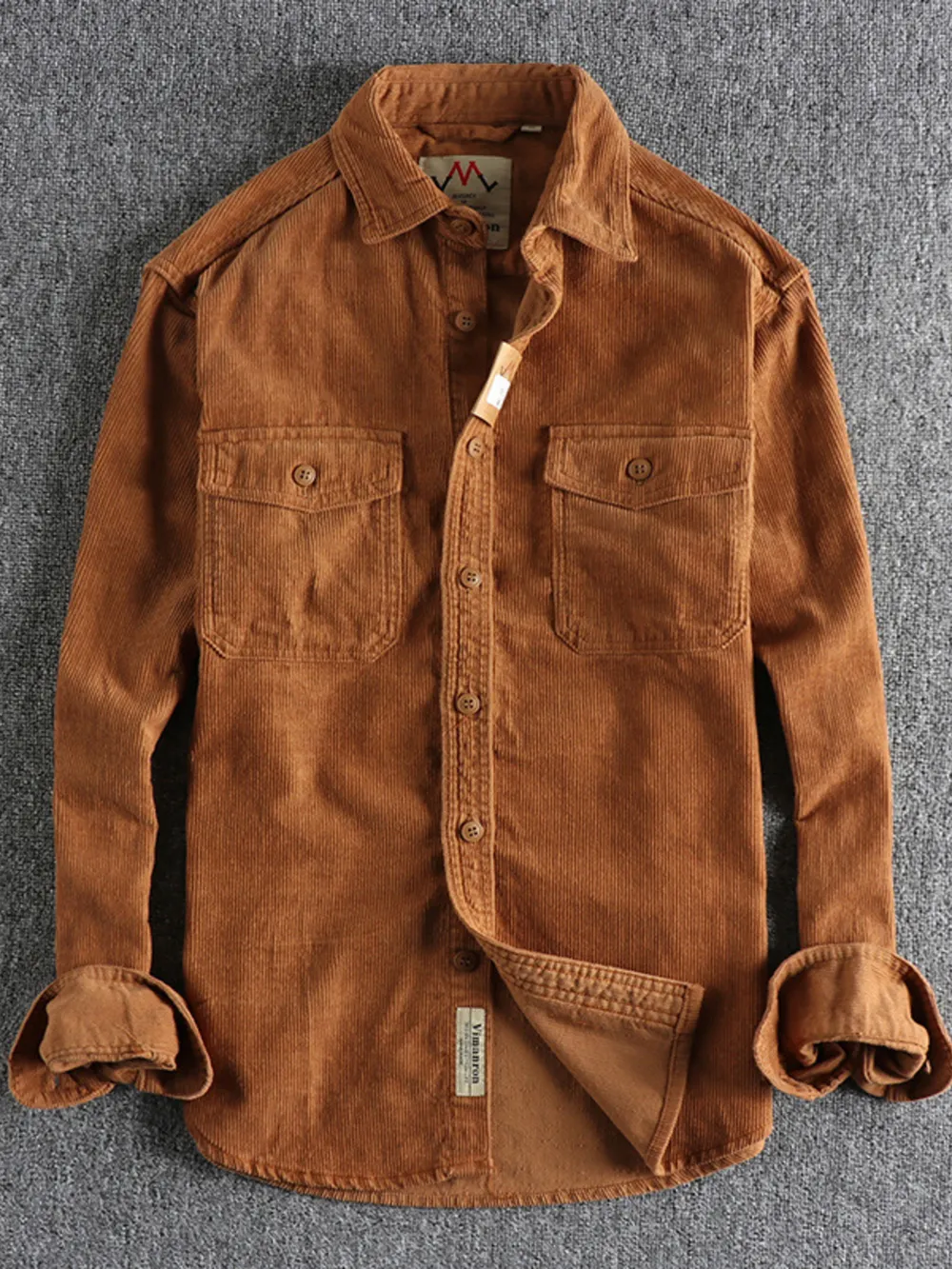 Men's Plus Size Corduroy Long Sleeve Button Up Shirt, image 2