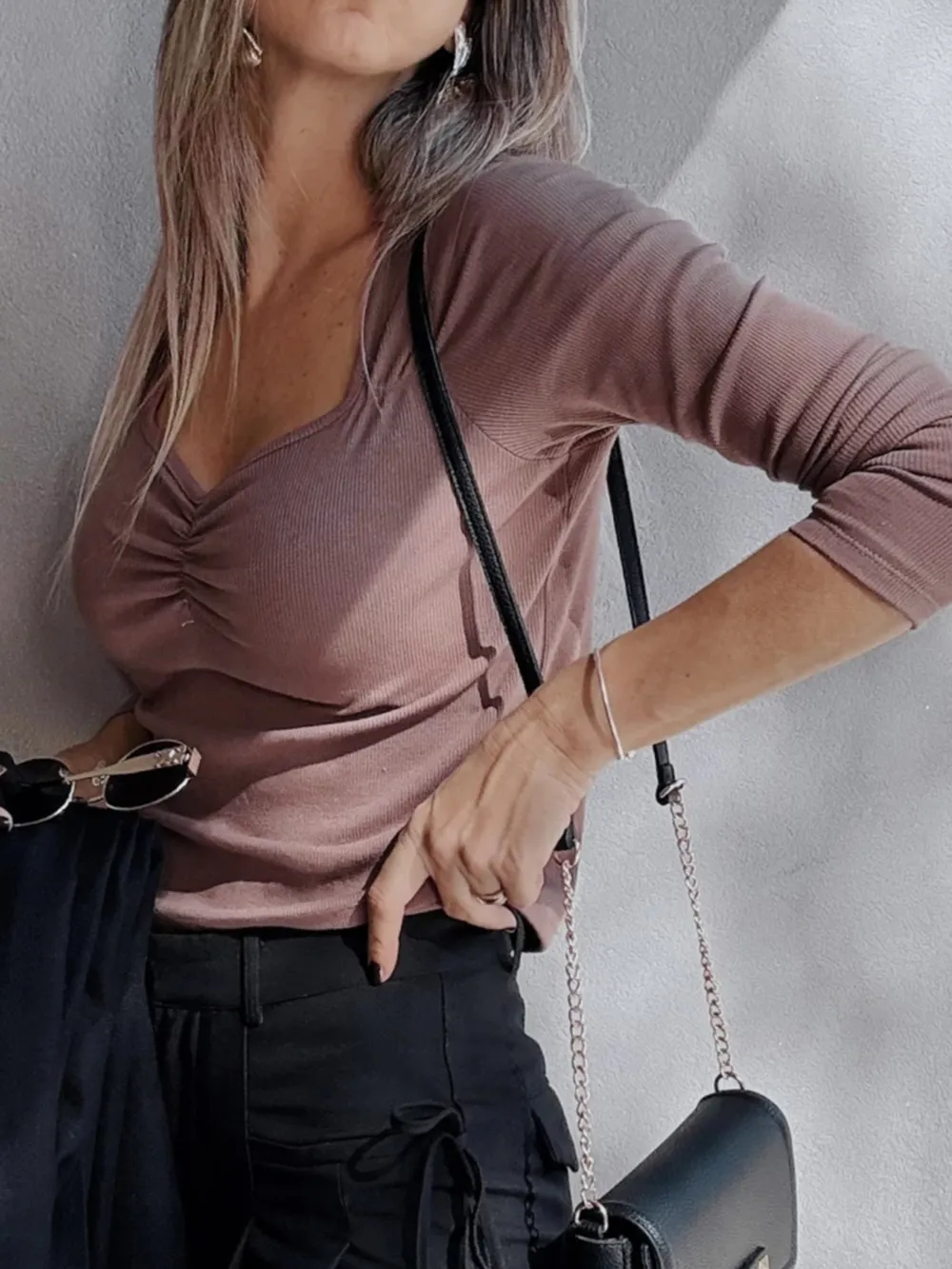 Ruched Front Long Sleeve T-Shirt, image 3