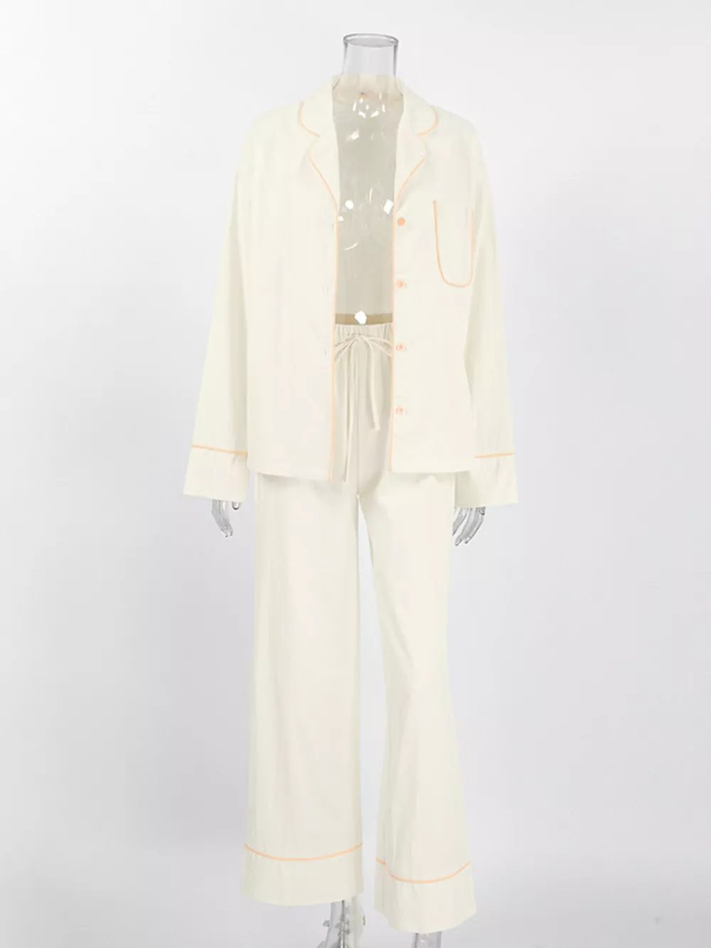 Contrast Trim Button-Down Top and Pants Lounge Set, image 7