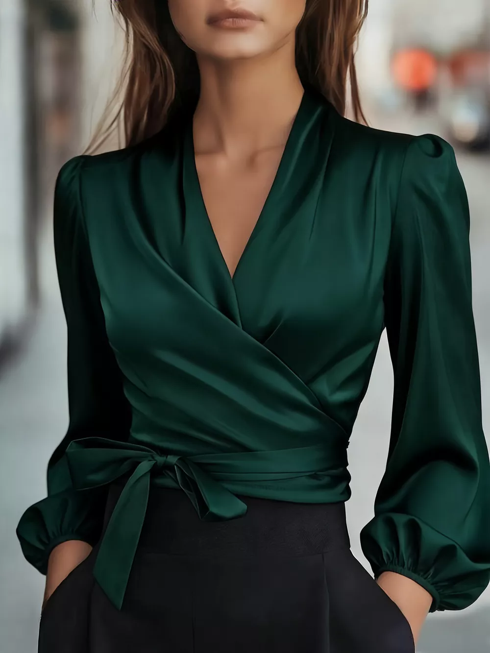 Satin Tied Balloon Sleeve Blouse, image 7