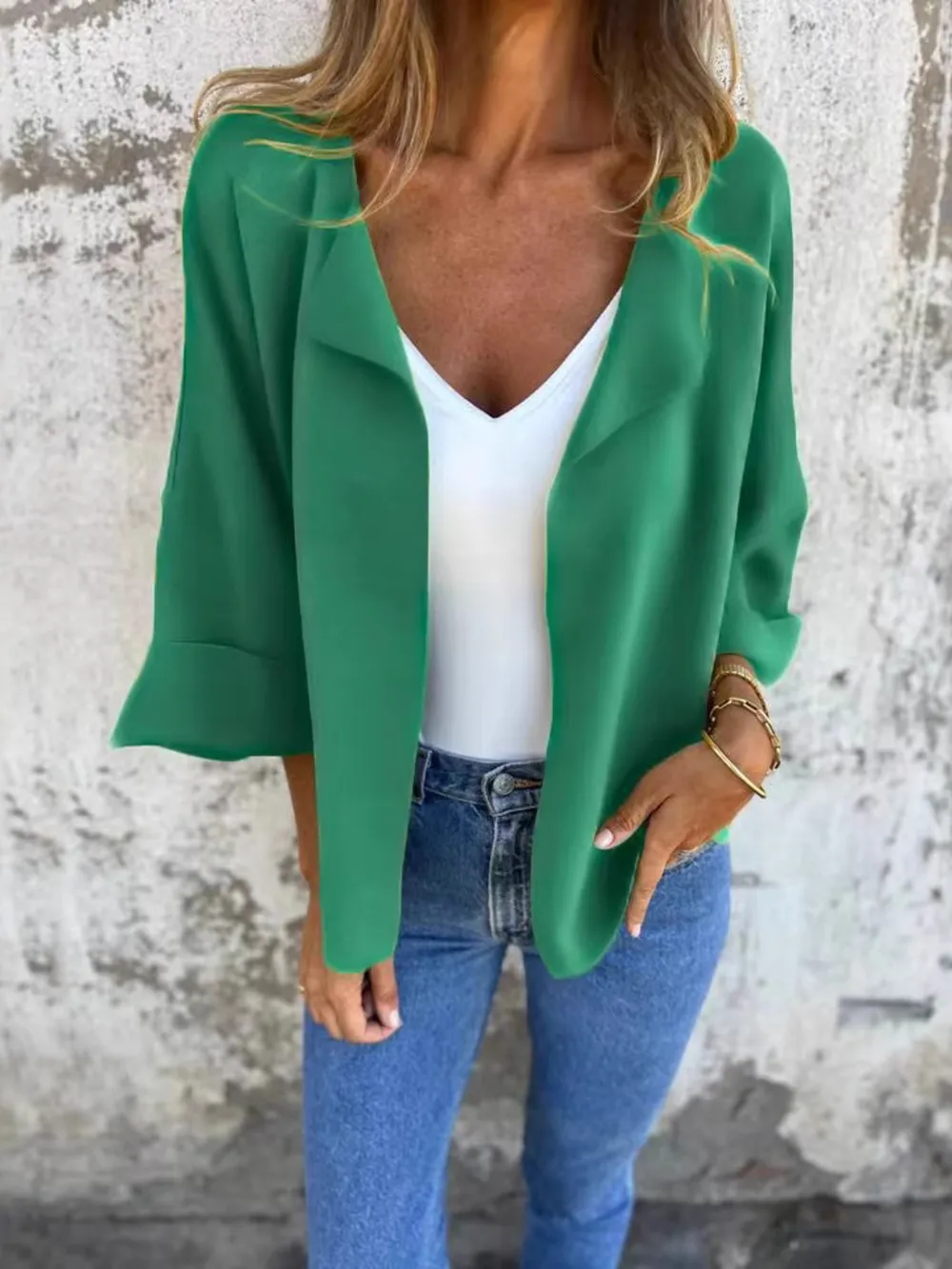 Full Size Open Front 3/4 Sleeve Cardigan Plus Size, image 2