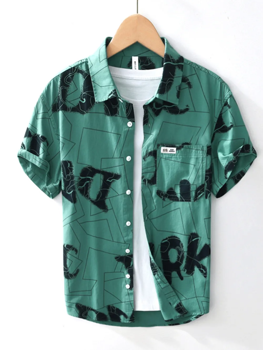 Men's Printed Button Up Short Sleeve Shirt, image 3