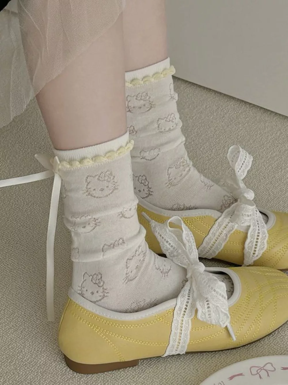 Ribbon Bow Knit Socks