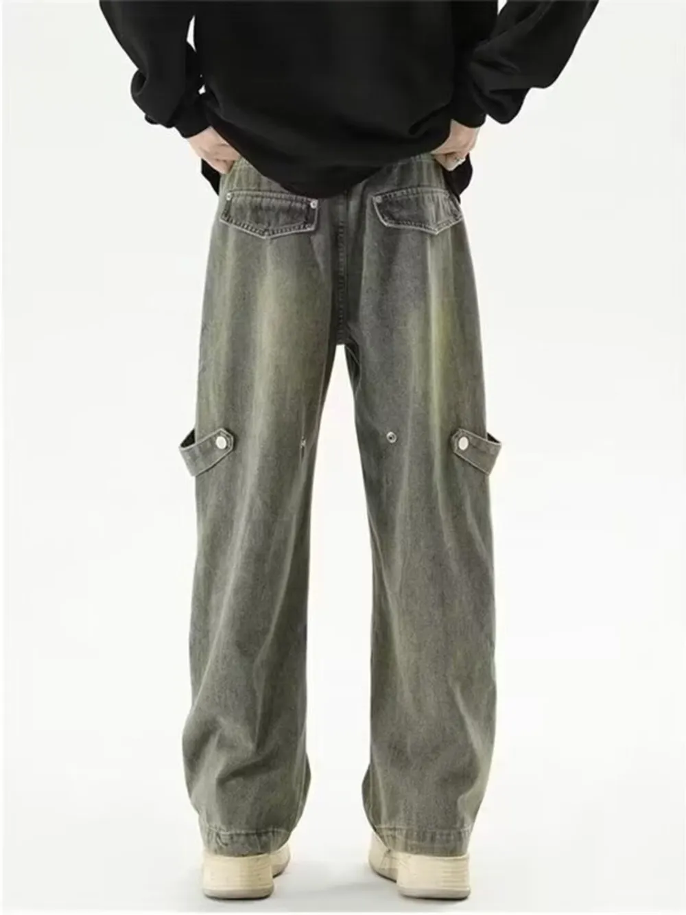 Men's Full Size Vintage Wash Wide Leg Cargo Jeans Plus Size, image 3