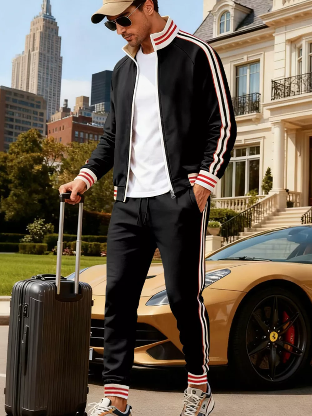 Men's Full Size Striped Zip Up Outerwear and Pants Plus Size, image 3