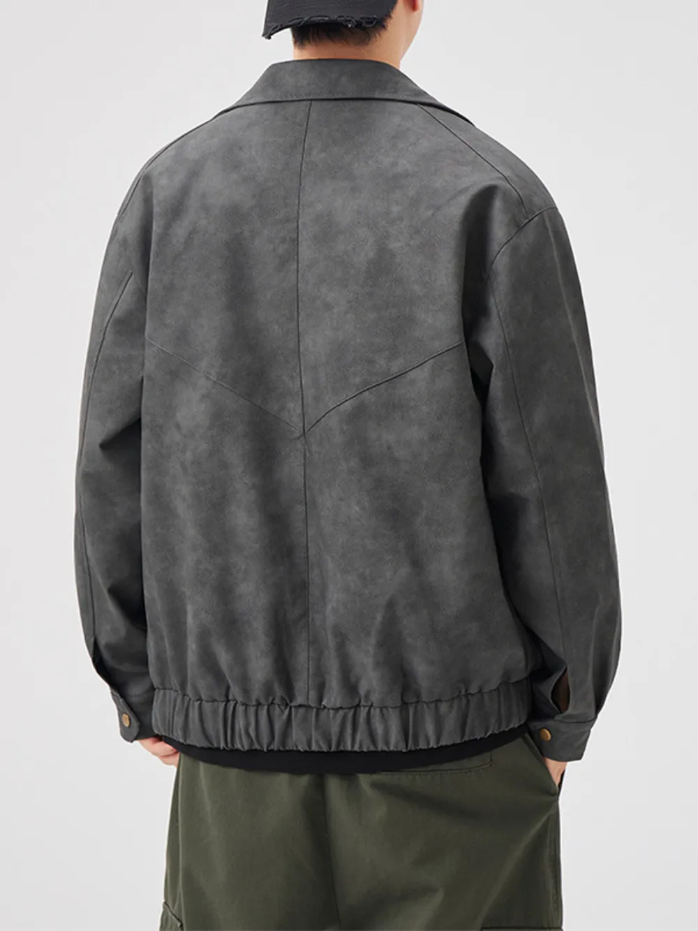 Men's Plus Size Vintage Style Zip Up Leather Jacket, image 5