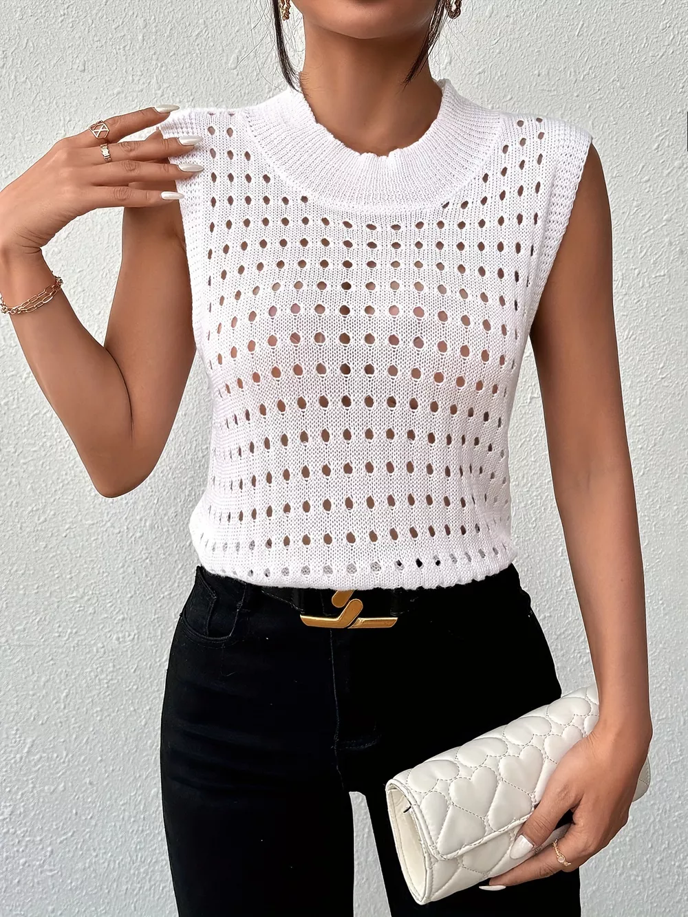 Hollow Out Round Neck Knit Tank, image 5