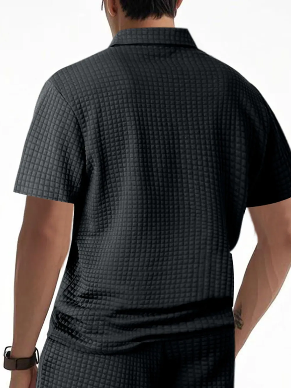 Men's Full Size Waffle Short Sleeve Polo with Zipper Detail Plus Size, image 21