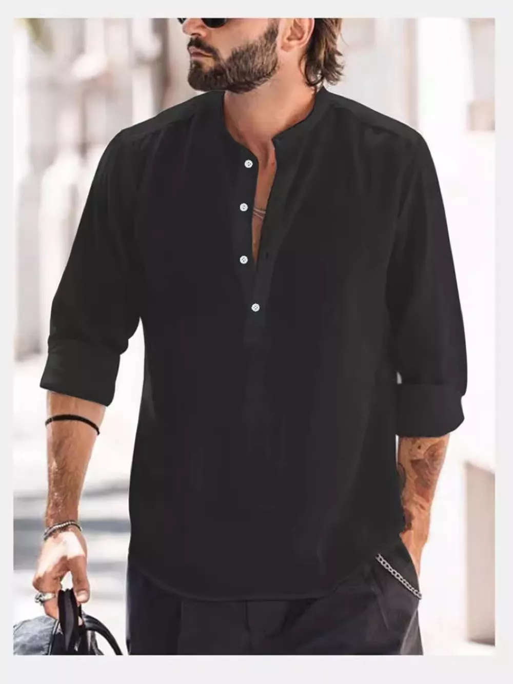 Men's Full Size Button Detail Long Sleeve Shirt Plus Size