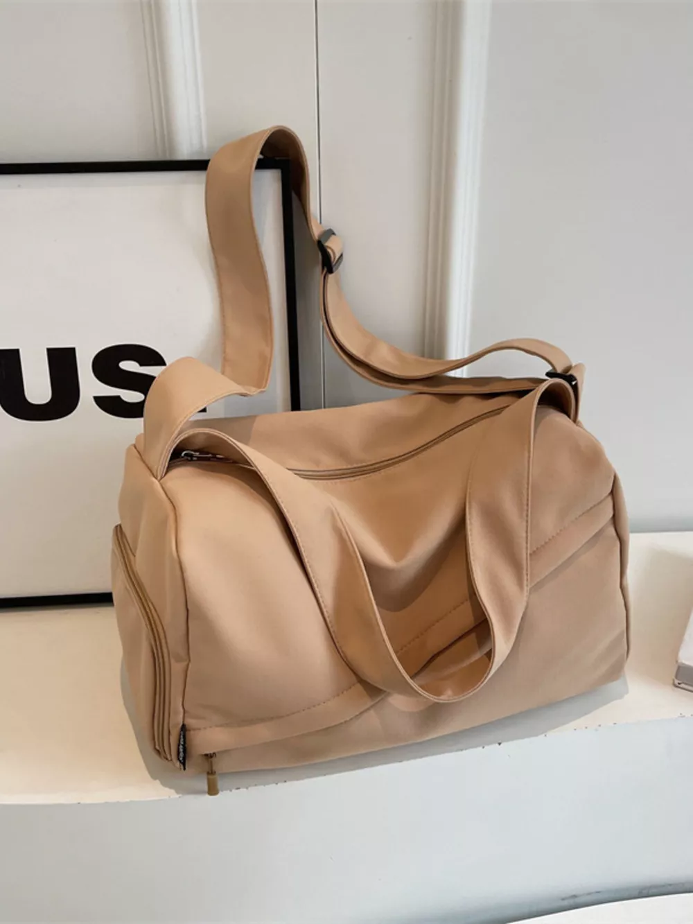 Adjustable Strap Solid Color Travel Bag, image 6