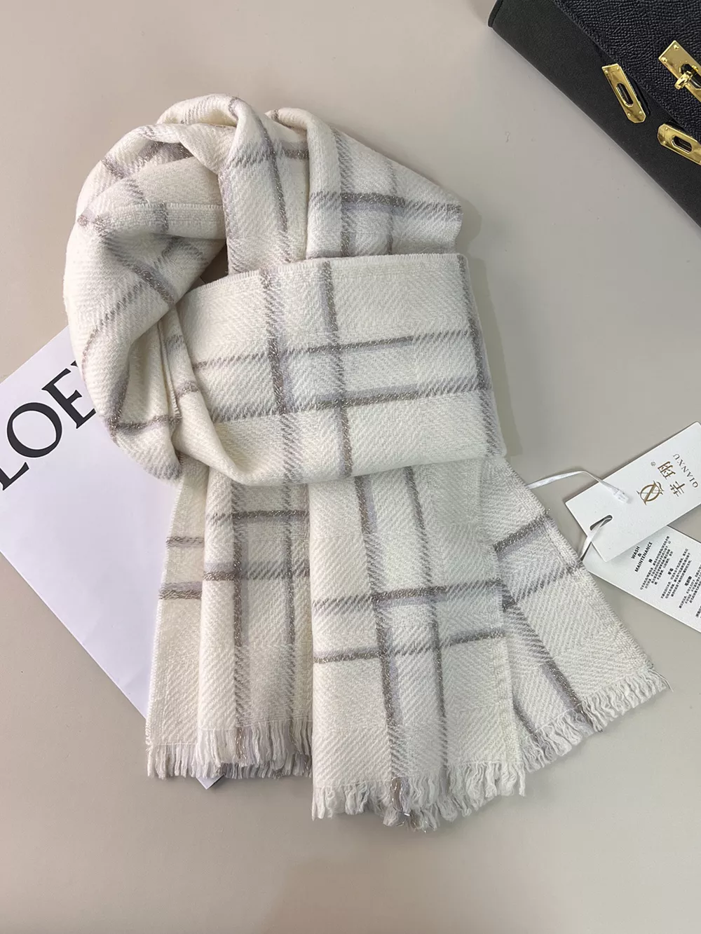 100% Wool Raw Hem Plaid Scarf, image 2