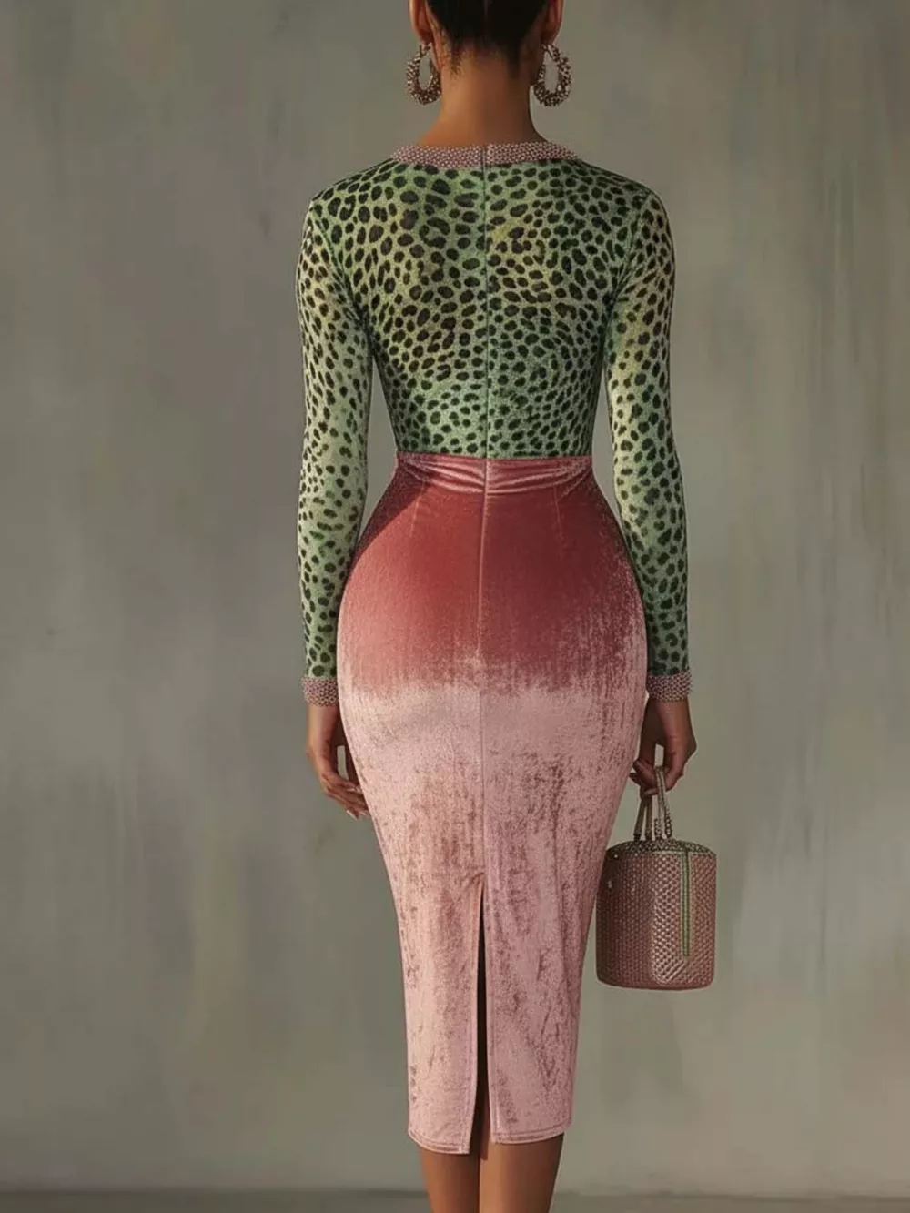 Velvet Leopard Long-Sleeve Midi Dress, image 2