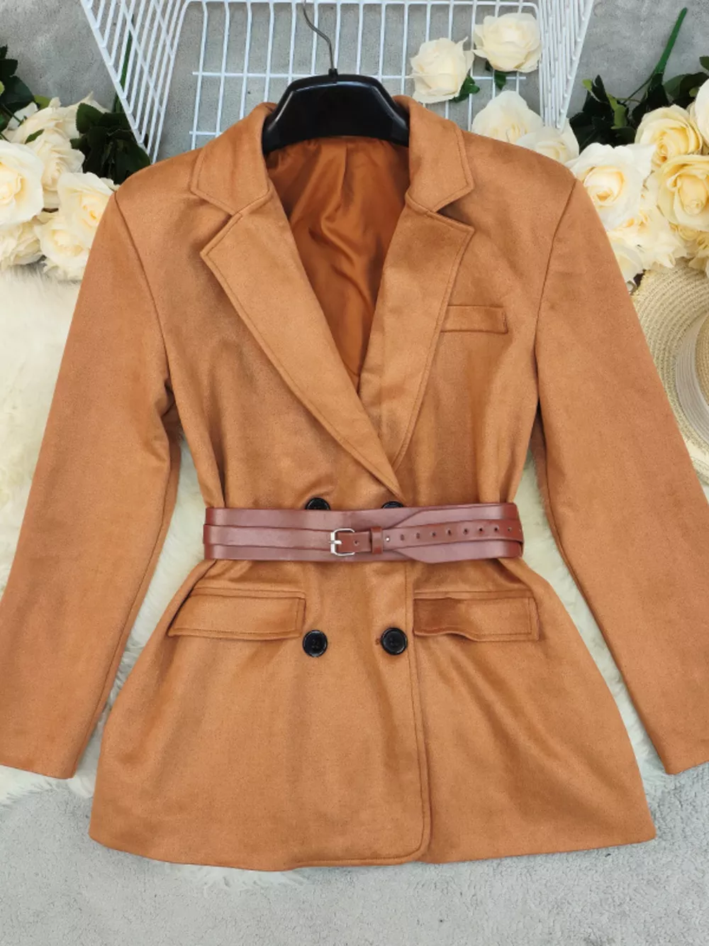 Double-Breasted Lapel Collar Blazer, image 2