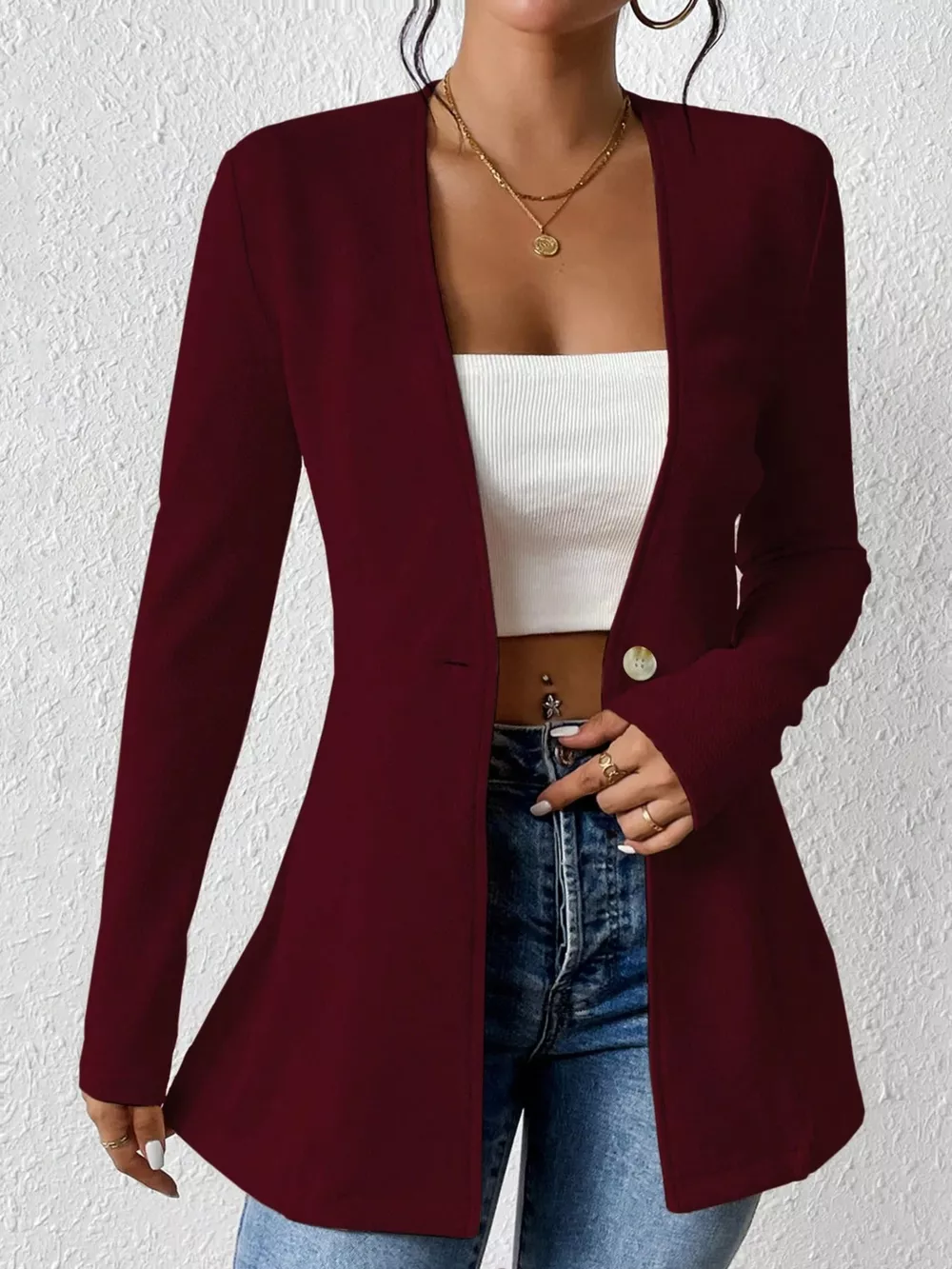 Single-Button Long Sleeve Blazer, image 17