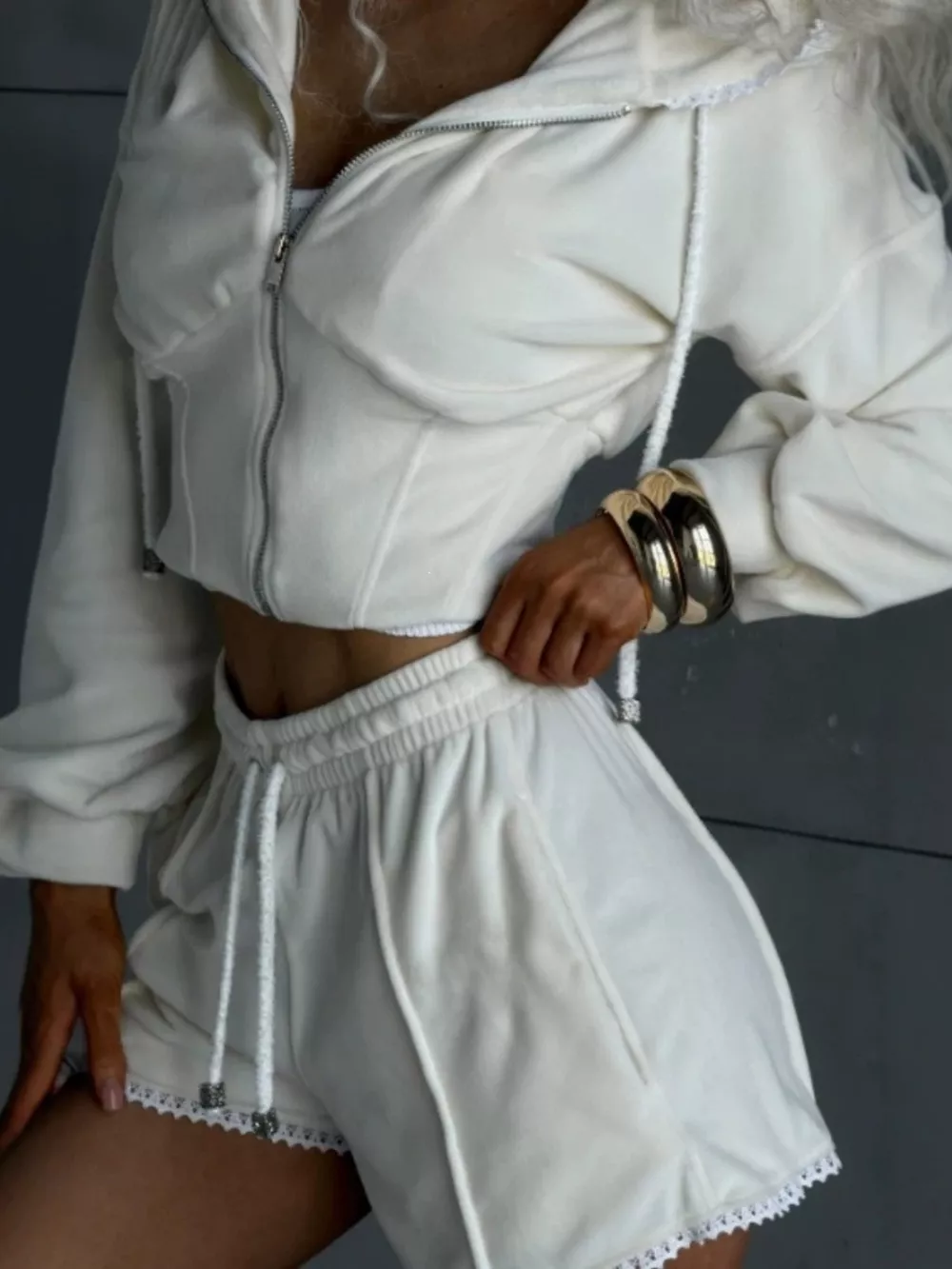 Drawstring Zip-Up Hoodie and Shorts Set, image 14