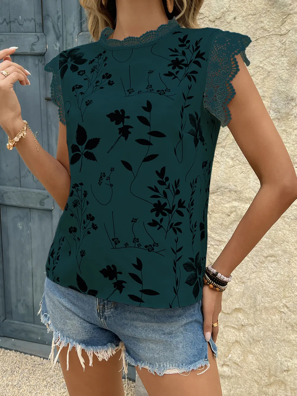 Lace Trim Sleeveless Blouse, image 4