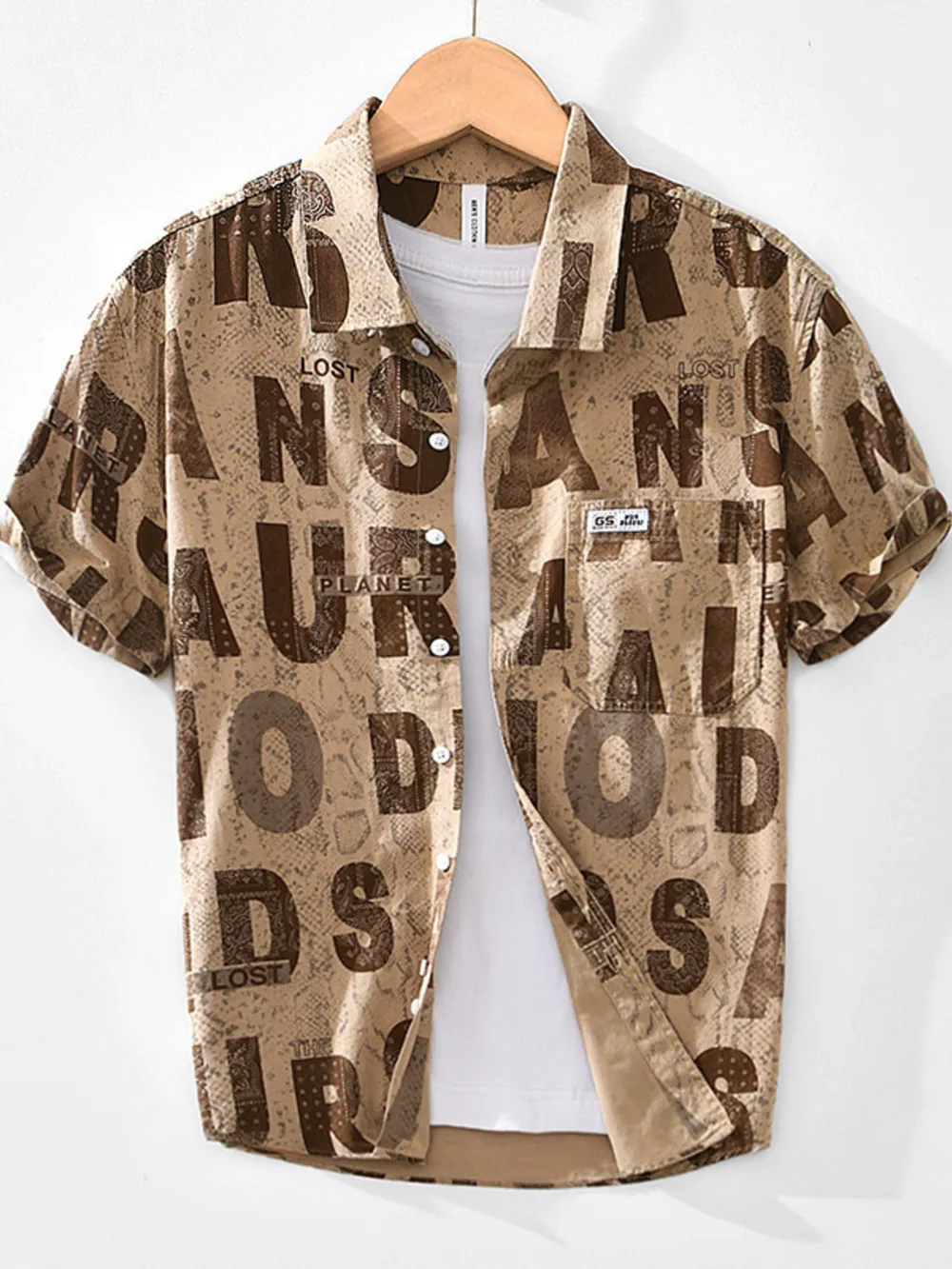 Men's Letter Print Short Sleeve Shirt, image 4