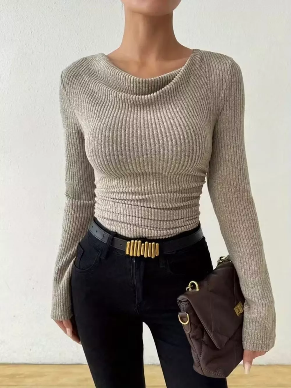 Cowl Neck Ribbed Long Sleeve Sweater, image 11