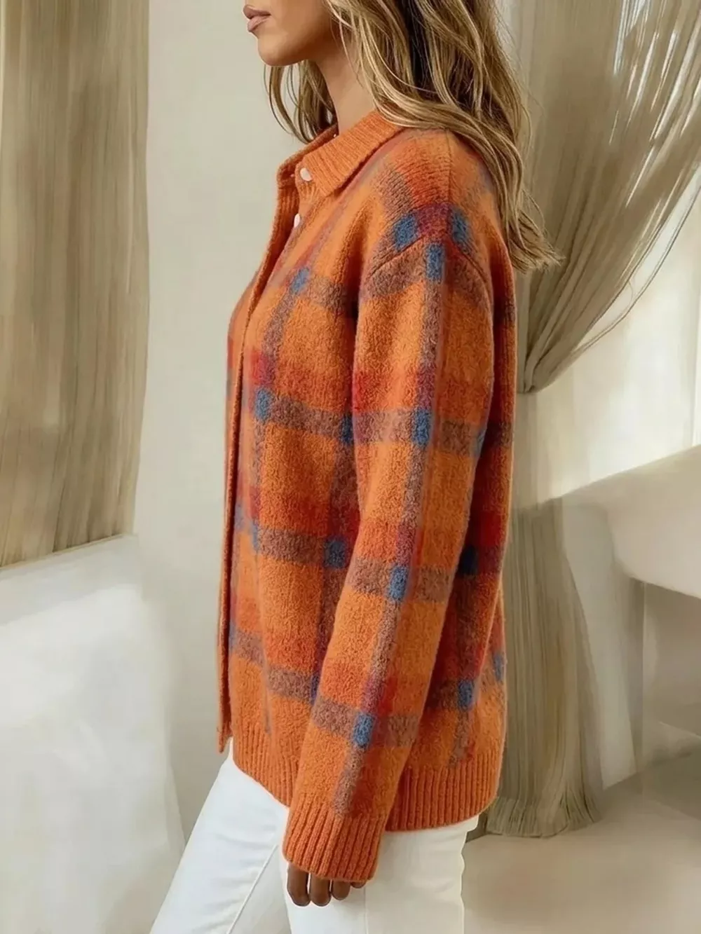 Plaid Button-Up Cardigan, image 2