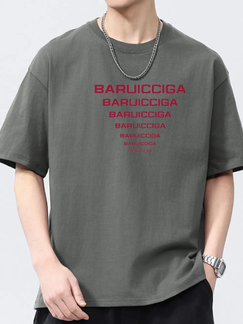 Men's Full Size Letter Round Neck Short Sleeve T-Shirt Plus Size, image 3