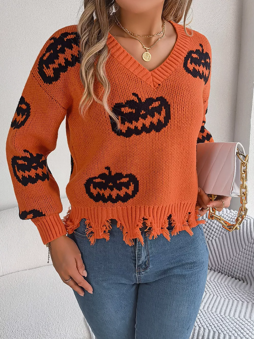 Pumpkin Distressed Hem Sweater, image 16