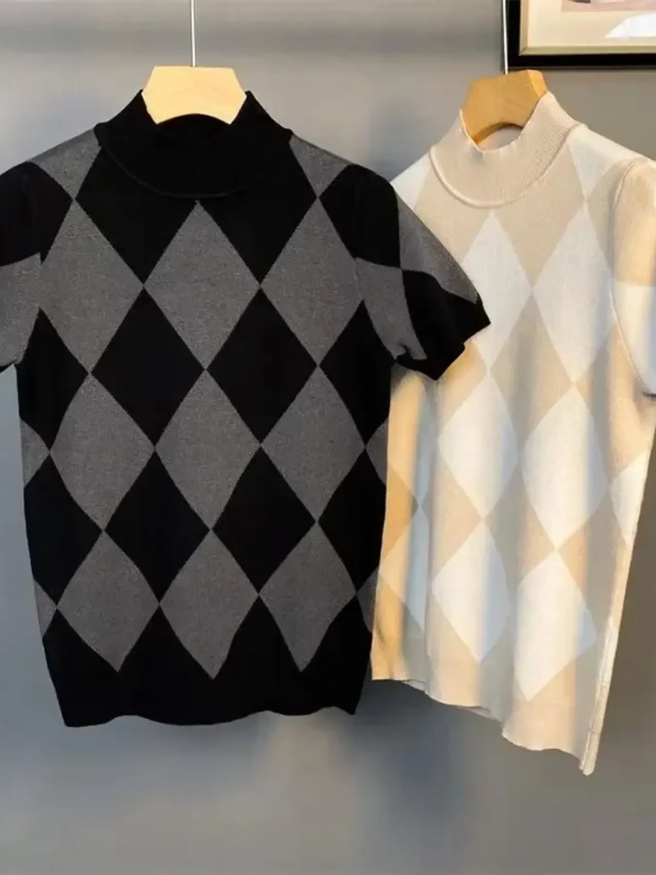 Men's Full Size Diamond Pattern Short Sleeve Knit Top Plus Size, image 7