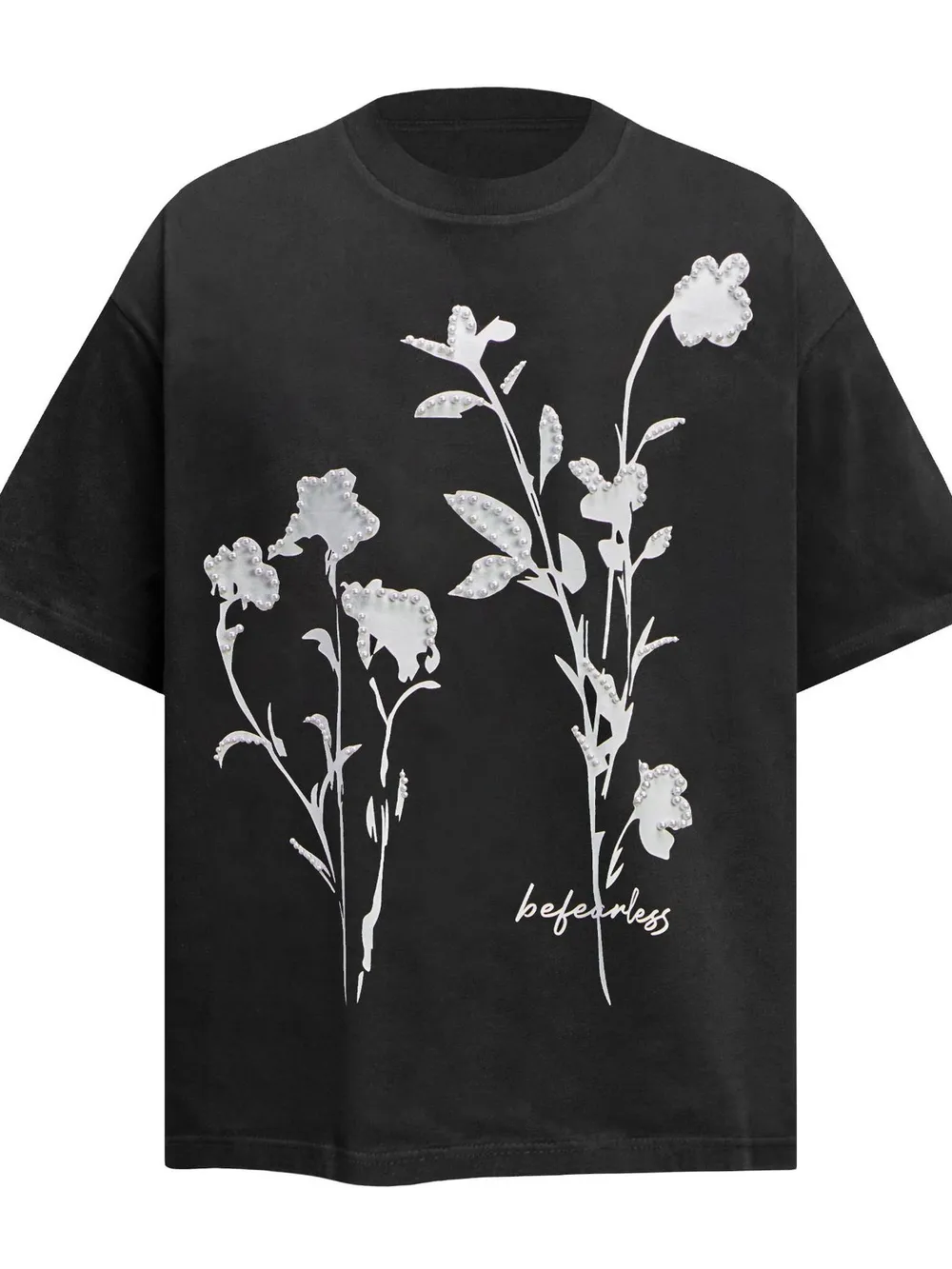 Men's Flower Pearl Detail Oversized Short Sleeve T-Shirt