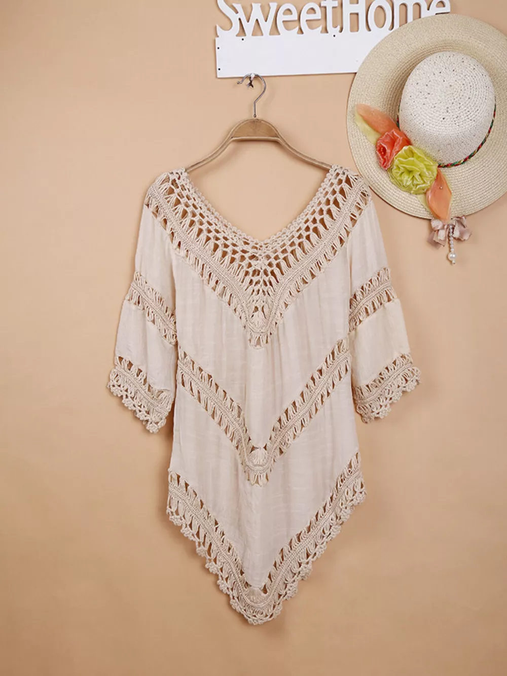 Crochet Trim V-Neck Cover Up, image 12