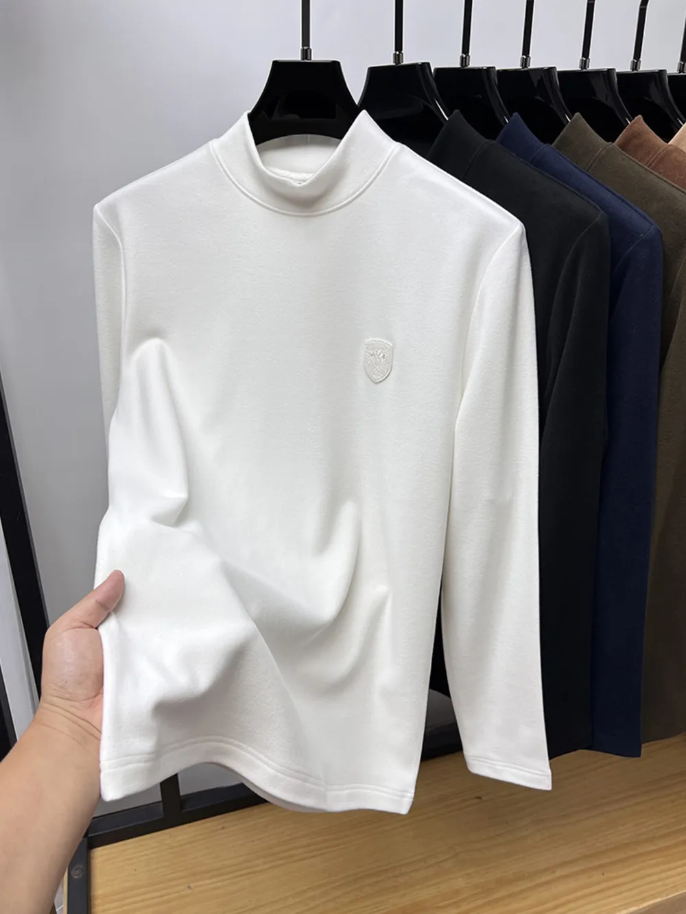 Men's Plus Size Mock Neck Long Sleeve T-Shirt, image 10