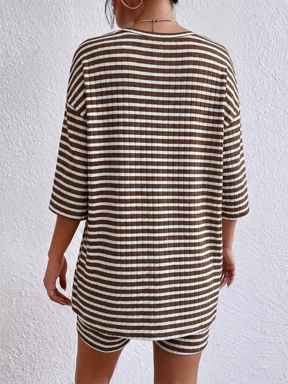 Striped Round Neck Top and Shorts Set, image 20
