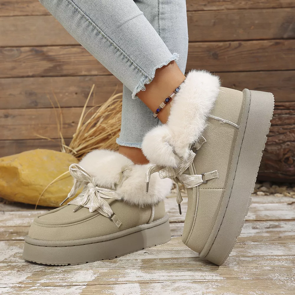 Plush Faux Fur Lined Platform Boots with Ribbon Lacing, image 7
