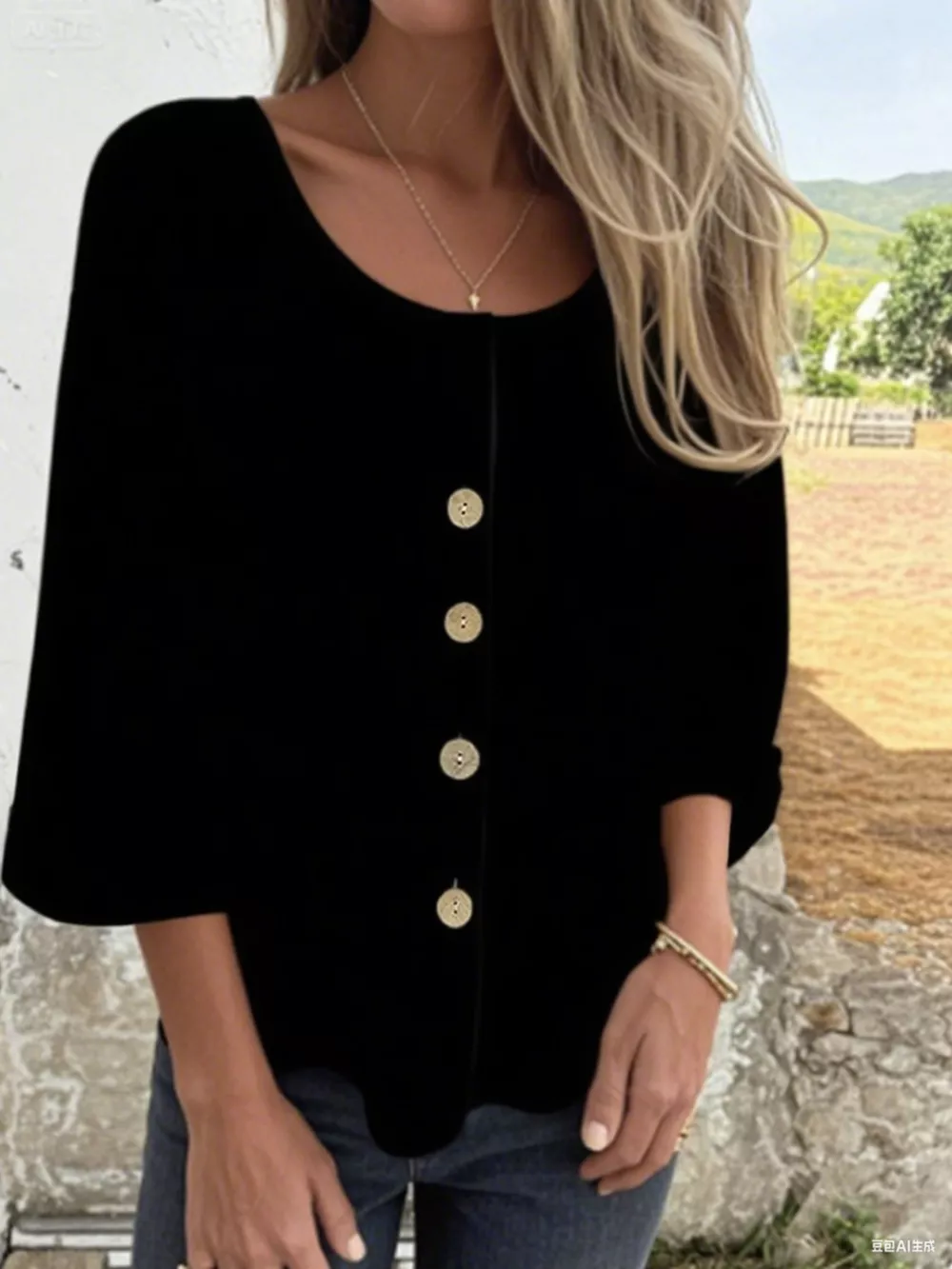 Full Size Button-Front 3/4 Sleeve Casual Blouse Plus Size, image 12