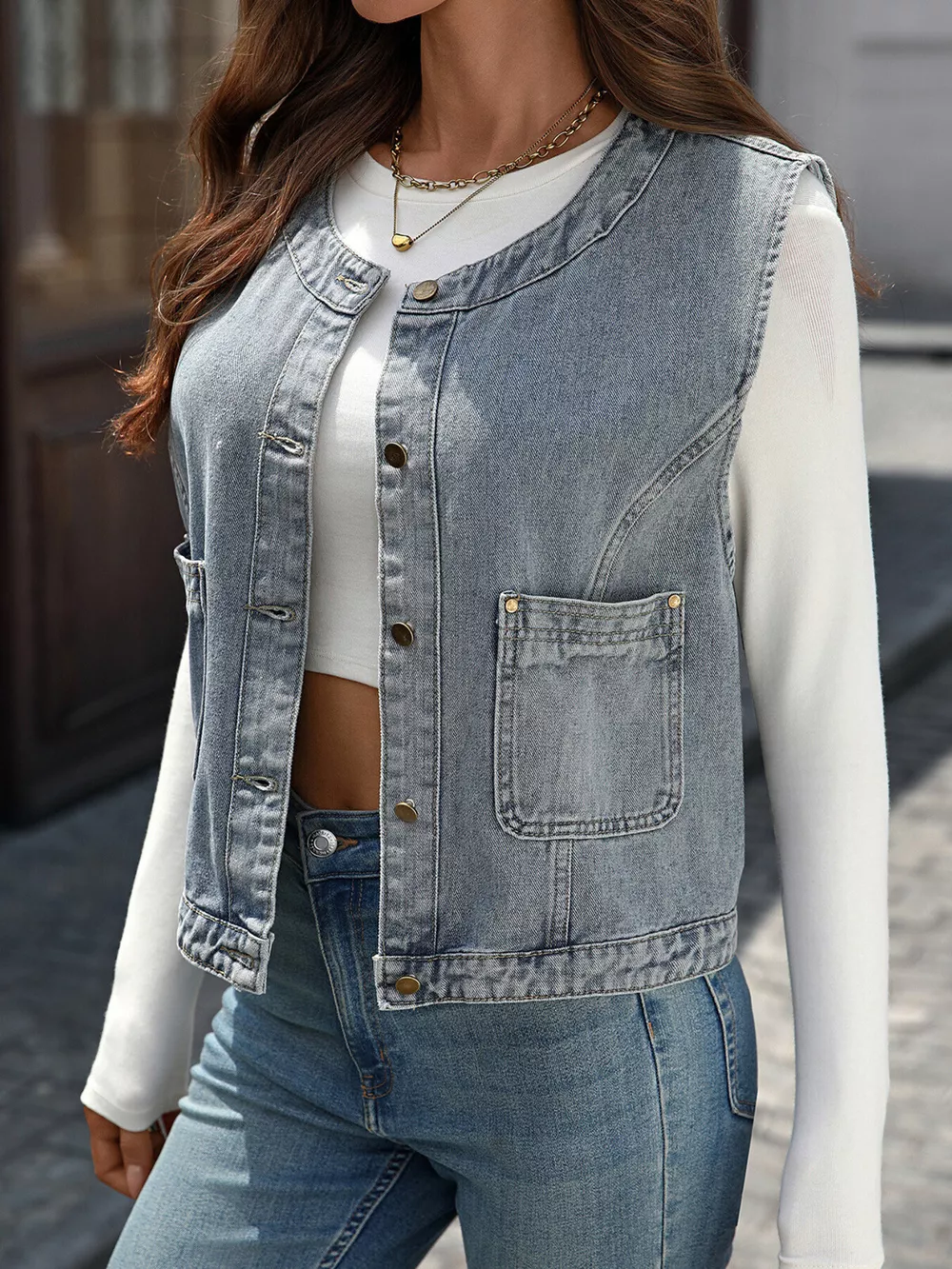 Button-Down Denim Vest, image 3