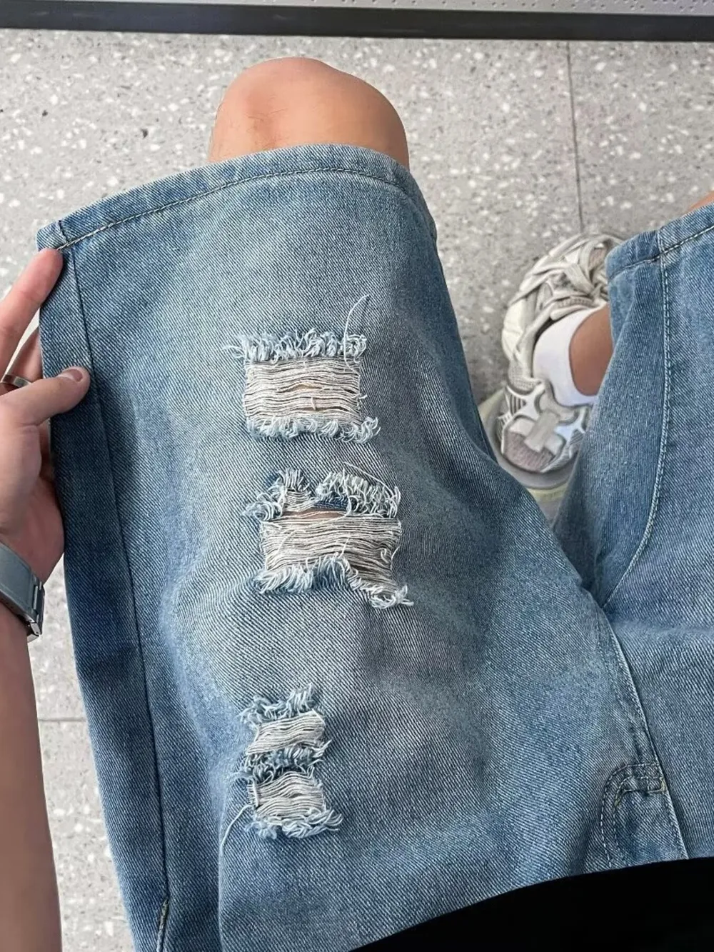 Men's Full Size Distressed Wash Wide Leg Denim Shorts Plus Size, image 4