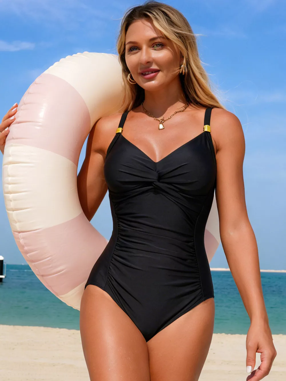 Ruched Twist Front One-Piece Swimsuit, image 7