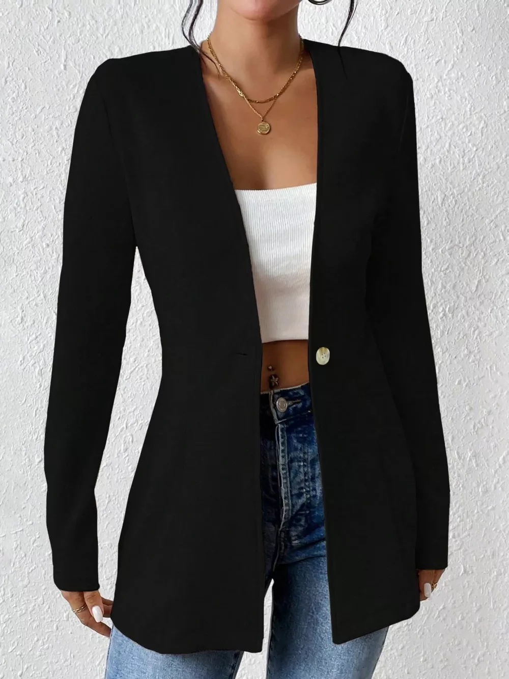 Single-Button Long Sleeve Blazer
