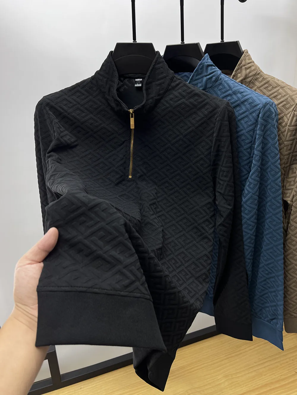 Men's Plus Size Quarter Zip Long Sleeve Top