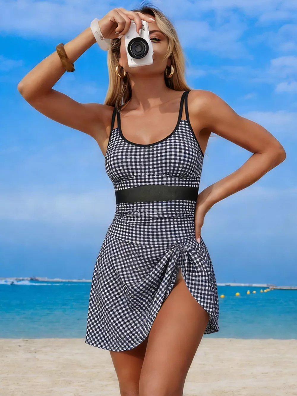 Mesh Panel Scoop Neck One-Piece Swimsuit, image 29
